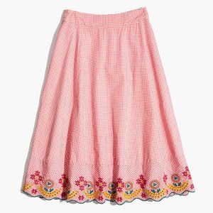 Madewell Embroidered Gingham Circle Skirt